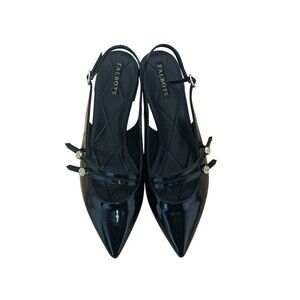 Talbots Womens Shoes Size 10.5M Black Patent Slingback Flats Gold Embellishment
